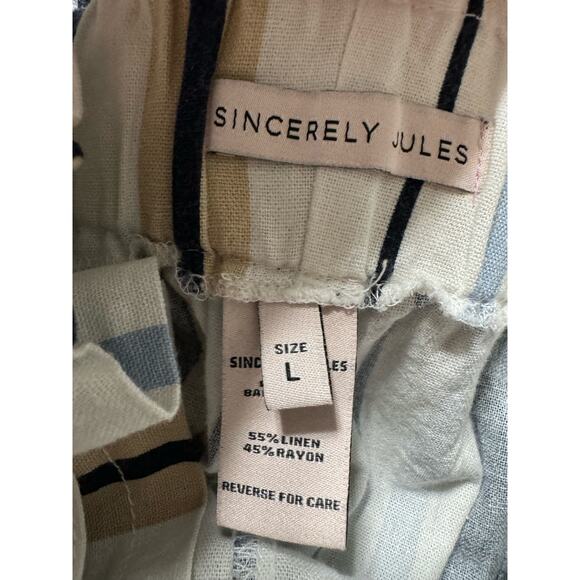 Sincerely Jules Striped Coastal Linen Blend Split Leg Pants Large - Picture 5 of 6